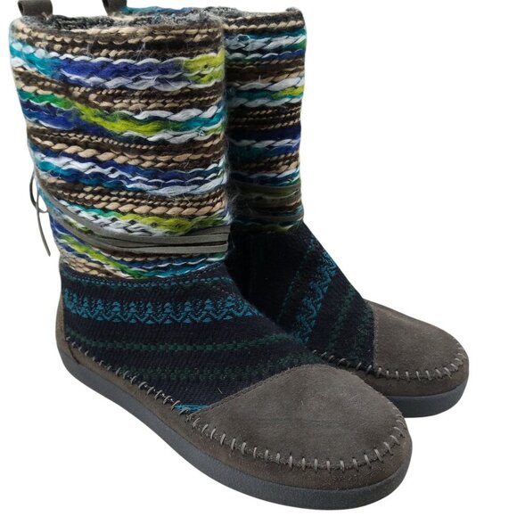 Toms Nepal Blanket Yarn Woven Moccasin Boots Size 8.5 Gray Mid Calf Moc Gray - Picture 1 of 15